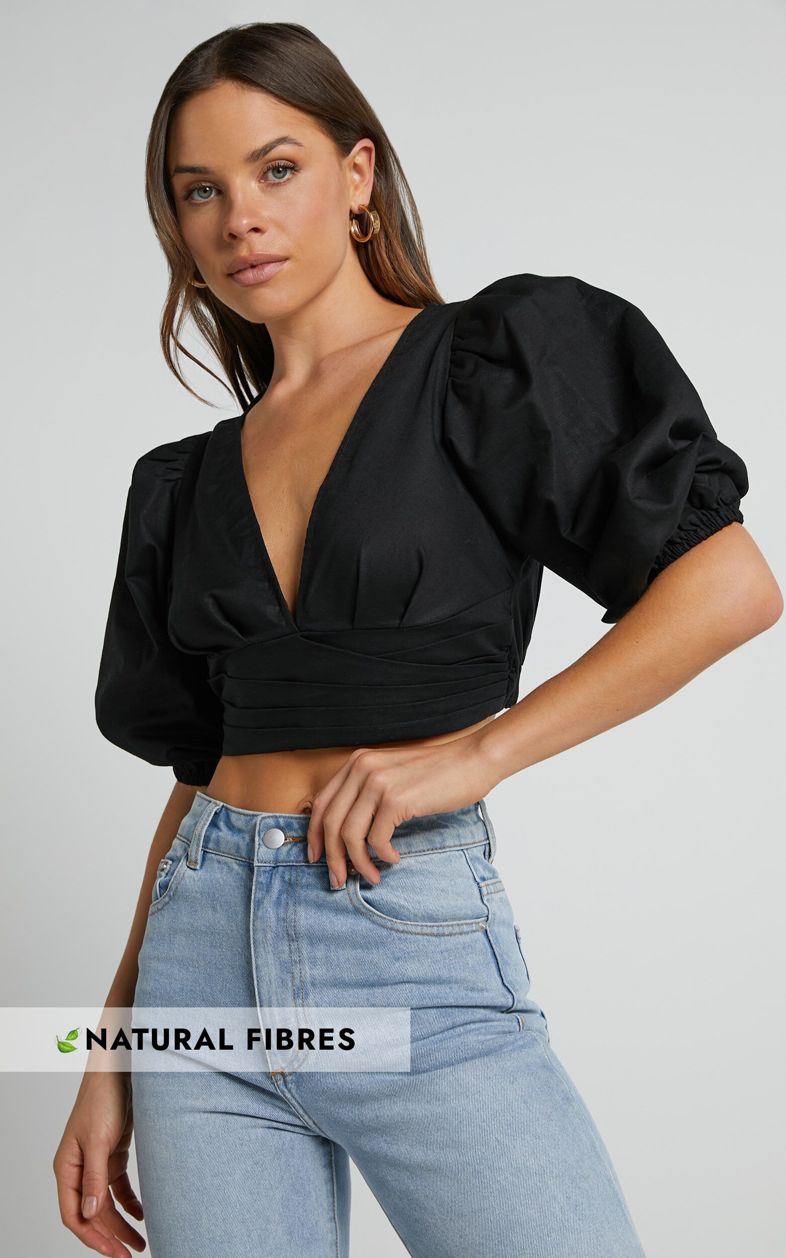 Wrap tops with puffy sleeves cheap
