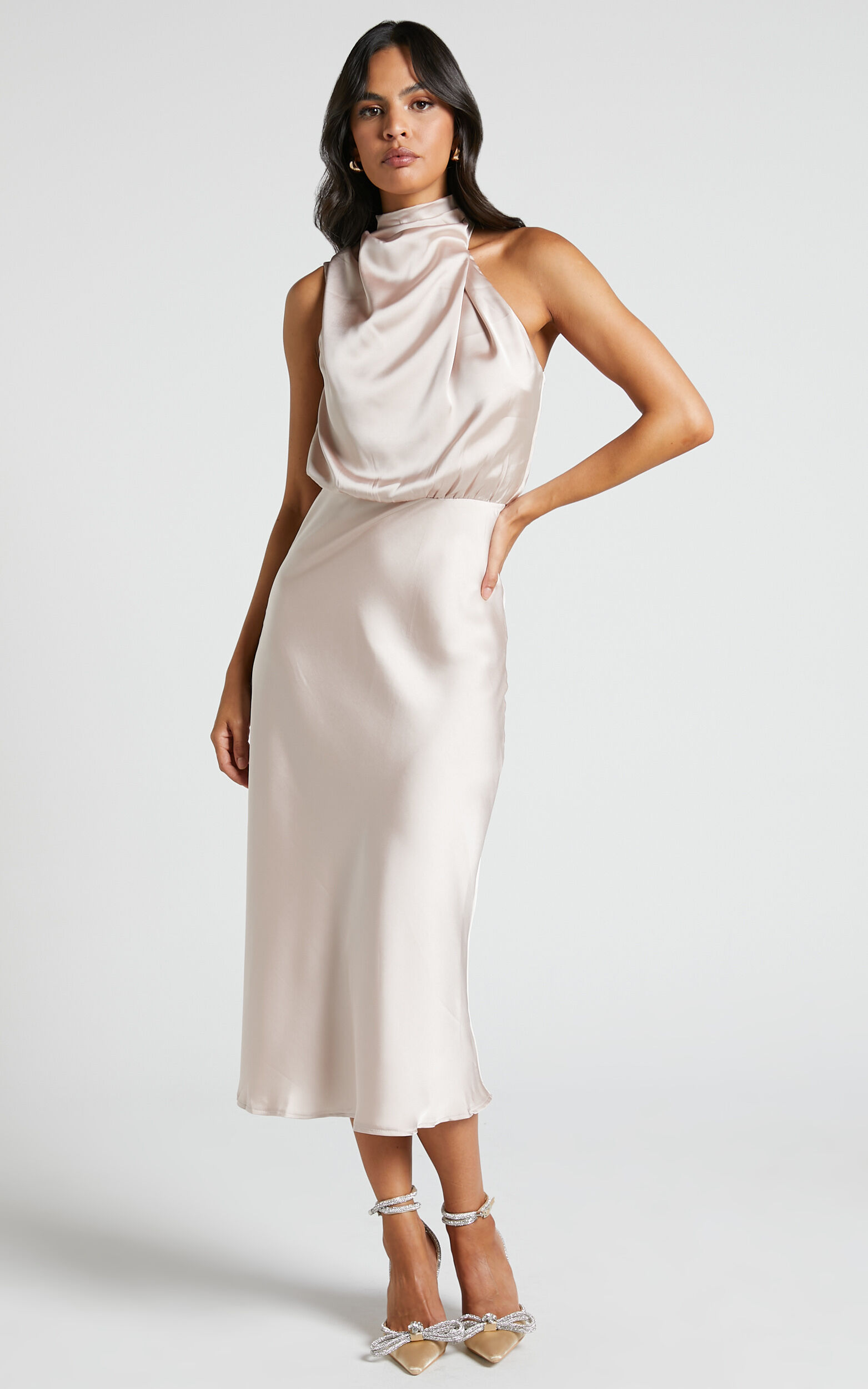 High neck outlet champagne dress