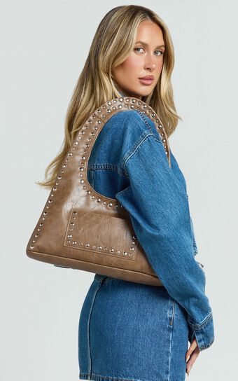 Kristie Bag - Studded Slouchy Tote Bag in Light Brown