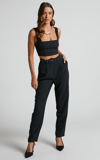 Reyna Two Piece Set - Crop Top and Tailored Pants Set in Black