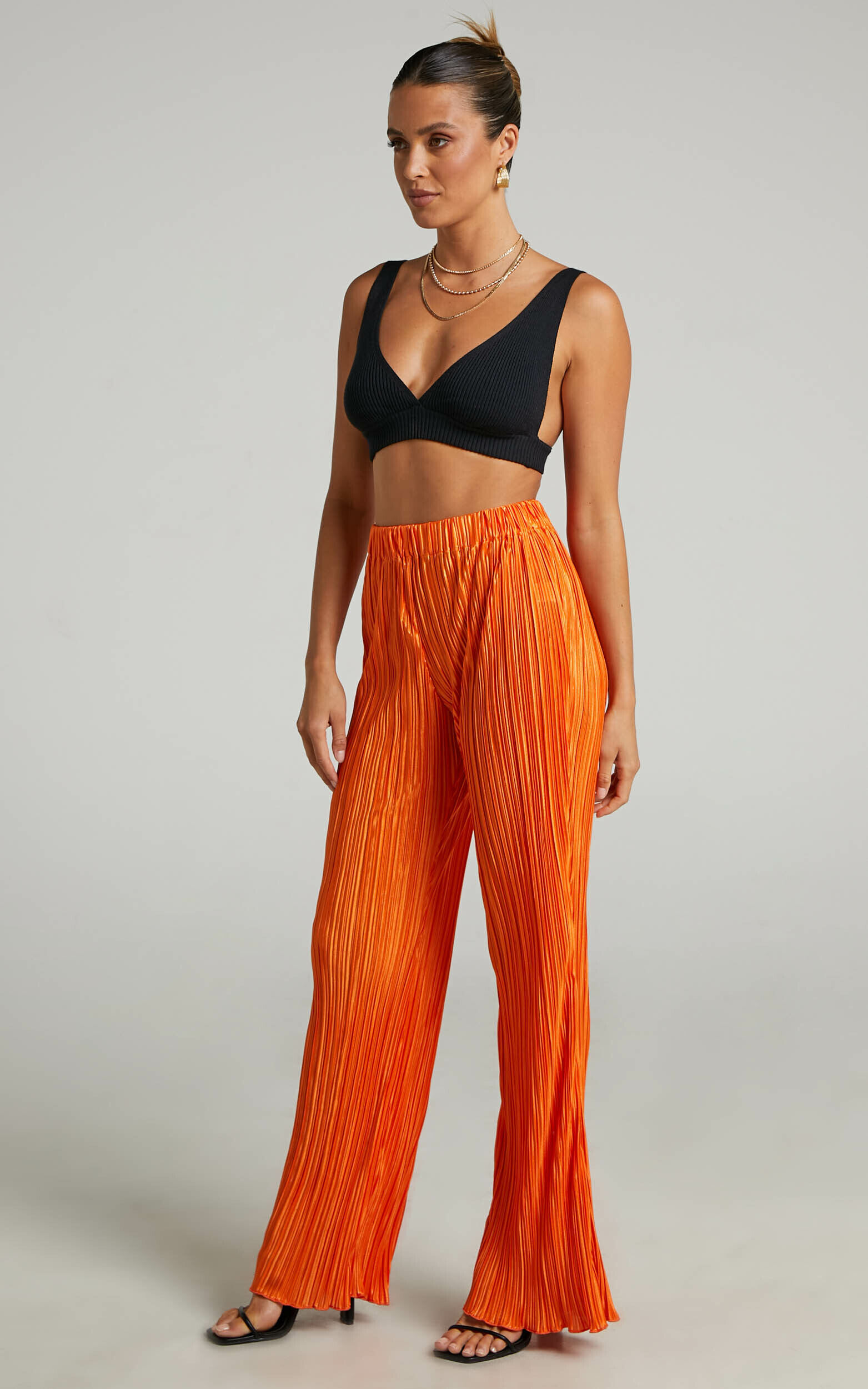 Bright Orange Plisse High Waisted Shorts