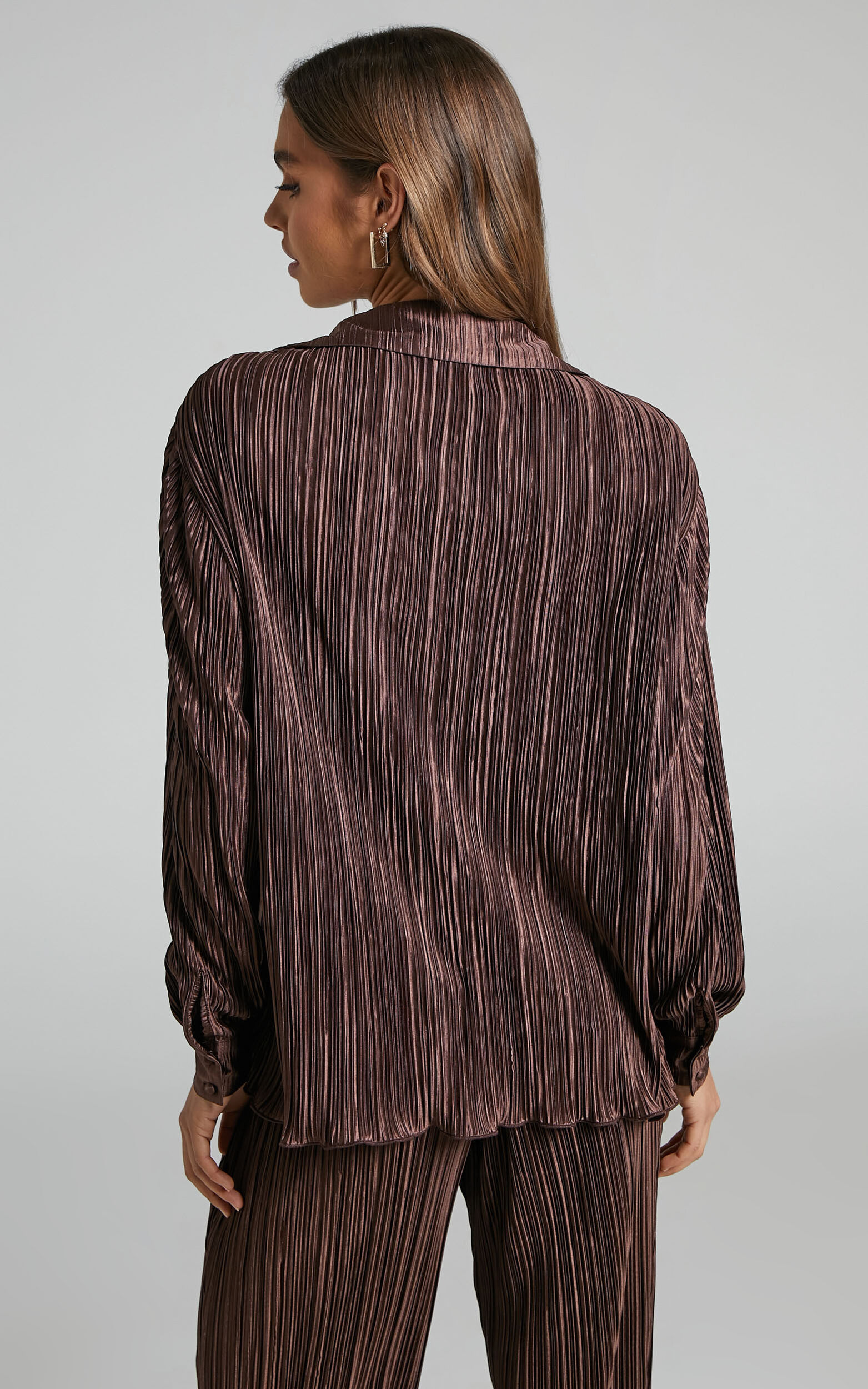 Beca Shirt - Plisse Button Up Shirt in Chocolate | Showpo USA