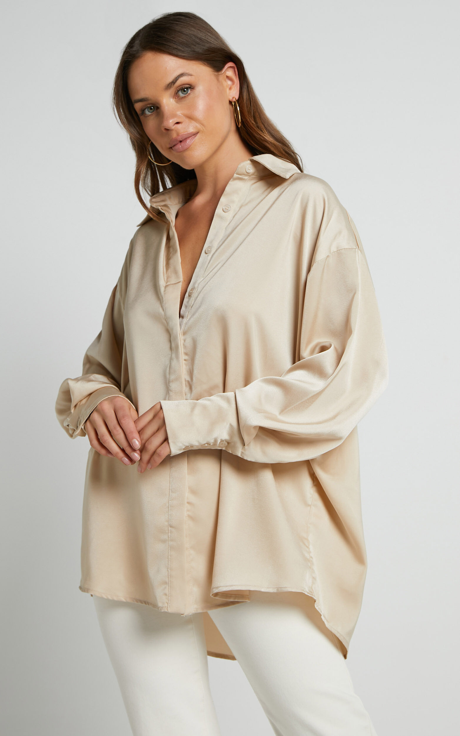 Azurine Shirt - Oversized Button Up Shirt in OYSTER