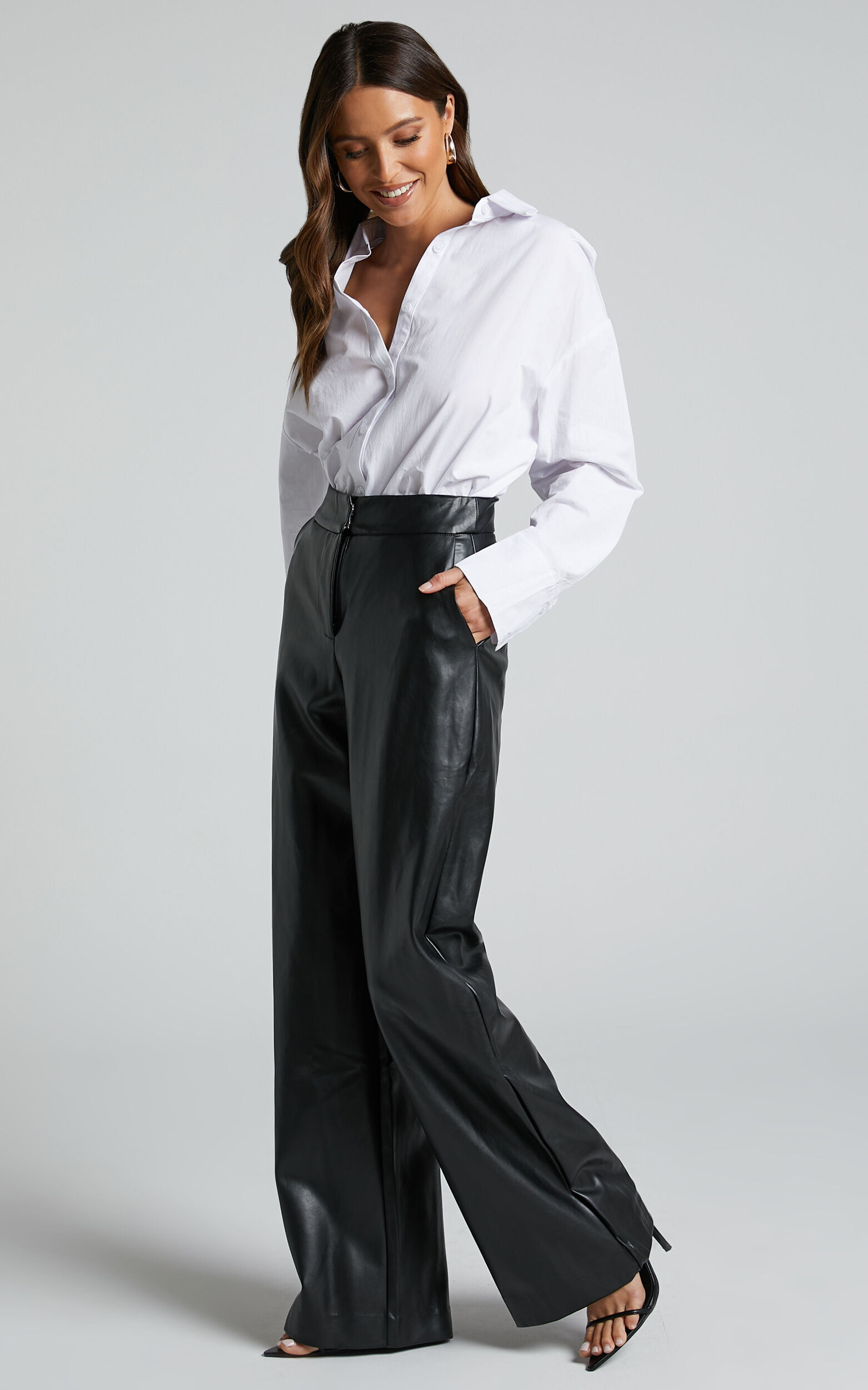 Faux leather wide new arrivals leg trousers