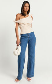 Ivy Top - Linen Look Off Shoulder Tie Top in Oatmeal | Showpo USA
