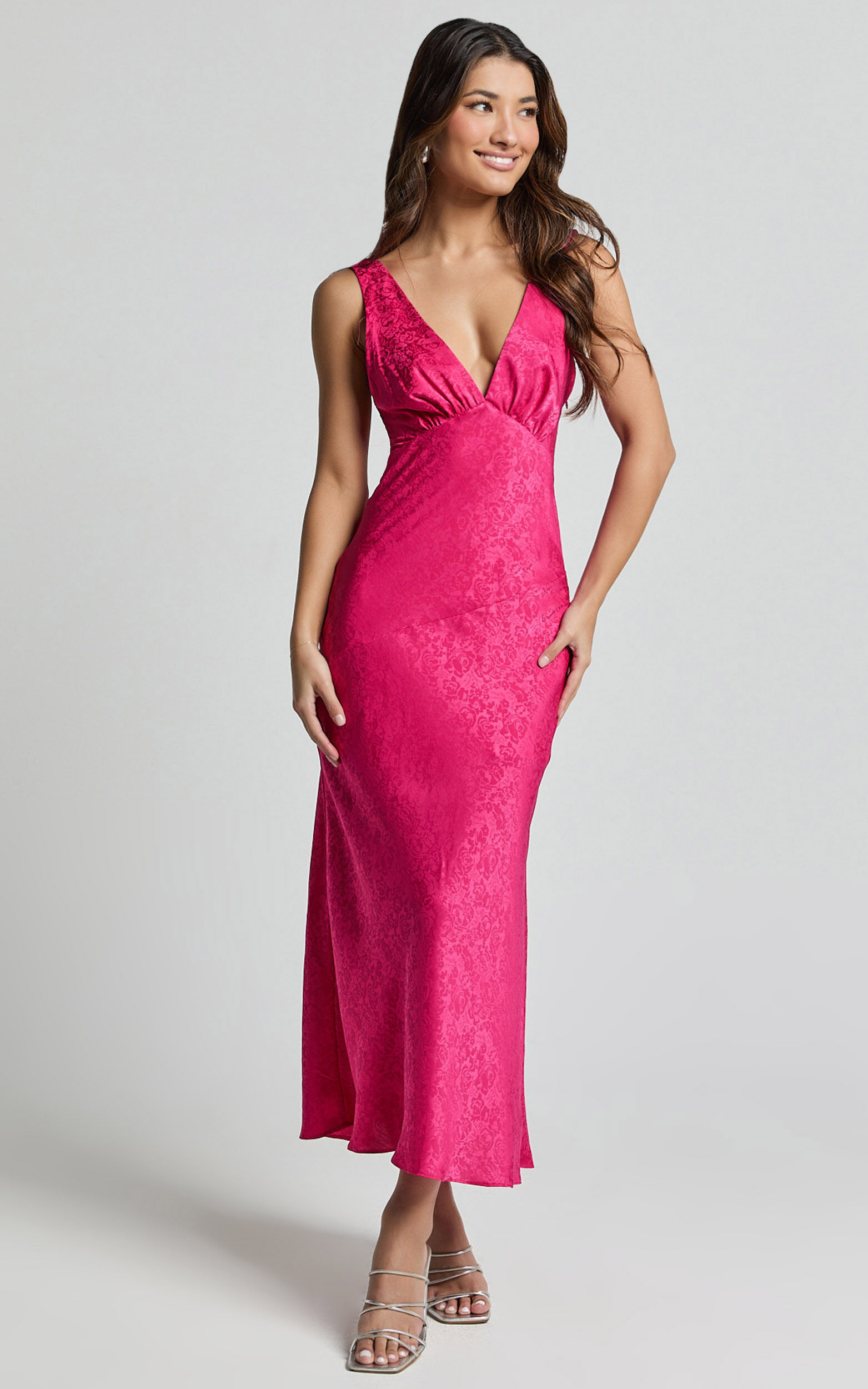 Cohen Midi Dress - Jacquard Satin Midi Dress in Pink - 06, PNK1