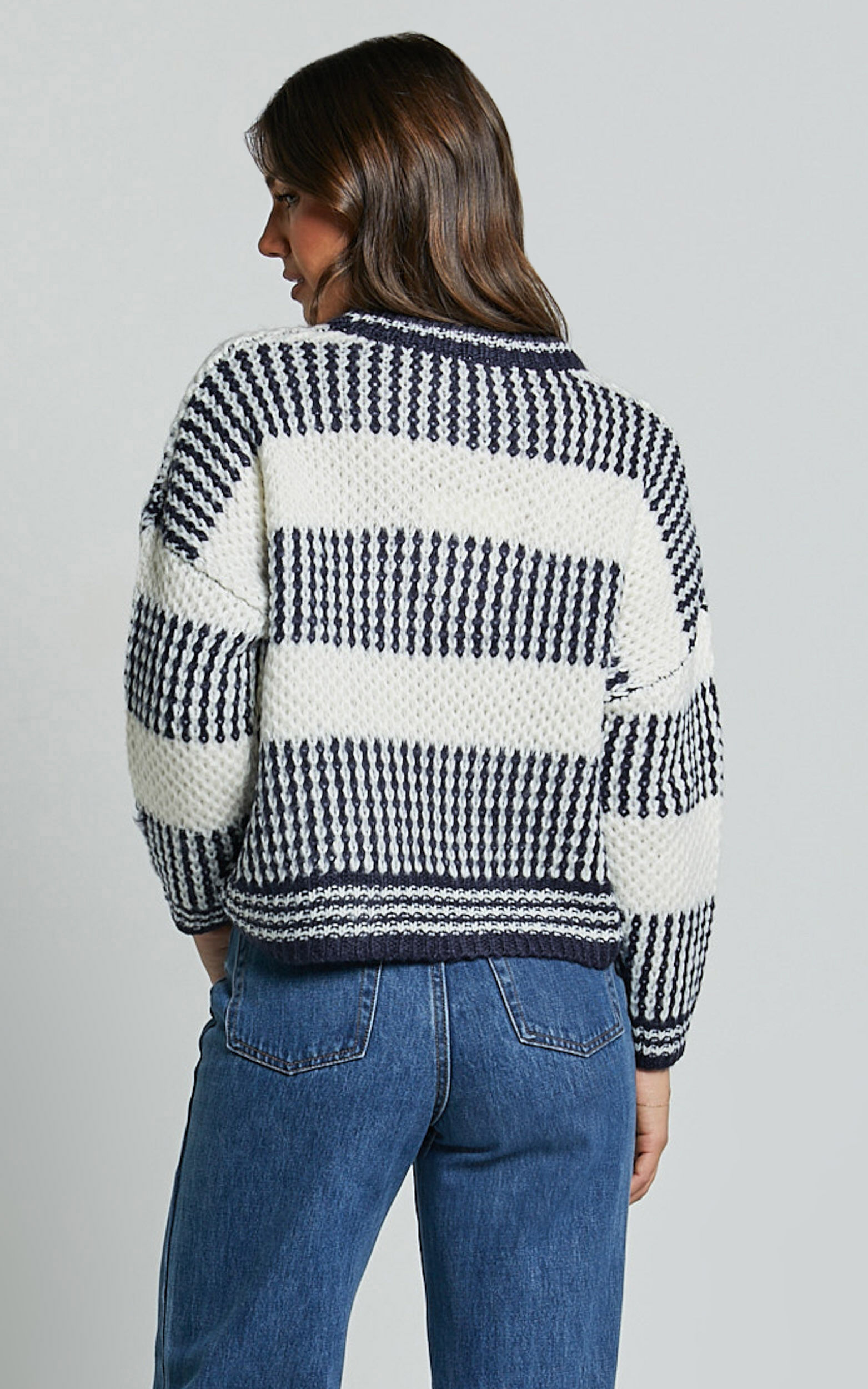 Snuggle Up Jumper Knit Jumper in Navy Stripe