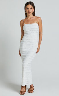 Alanna Midi Dress - Textured Midi Dress With Tie Straps in White