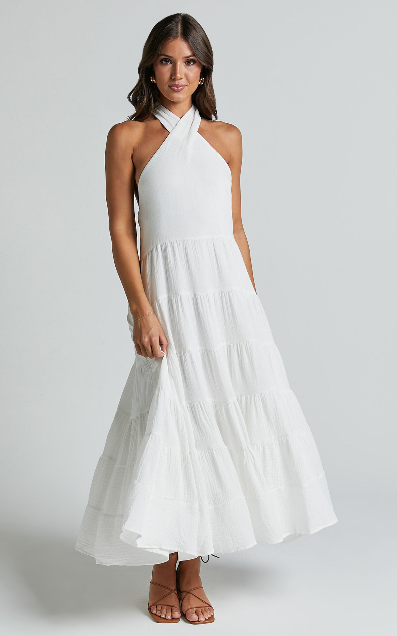 Jodilou Midi Dress Halter Tiered Dress in White Showpo EU
