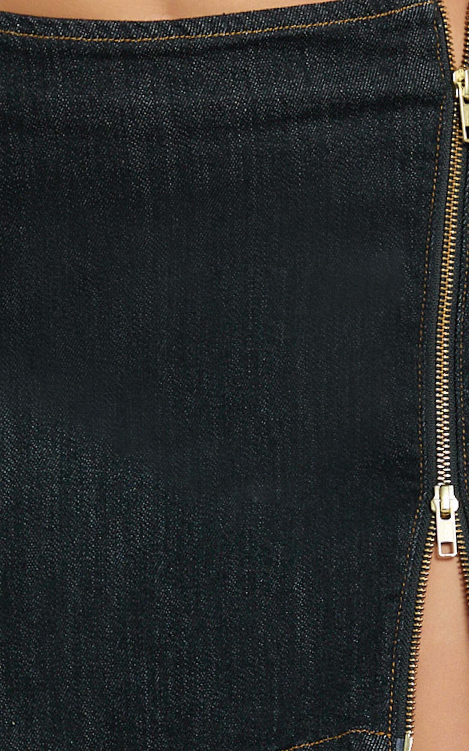 Jenny Mini Skirt - Side Split Denim Skirt with Zip Hardwear