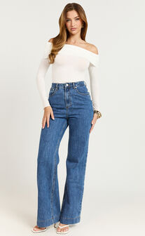 Aldine Top - Long Sleeve Off Shoulder Top in White