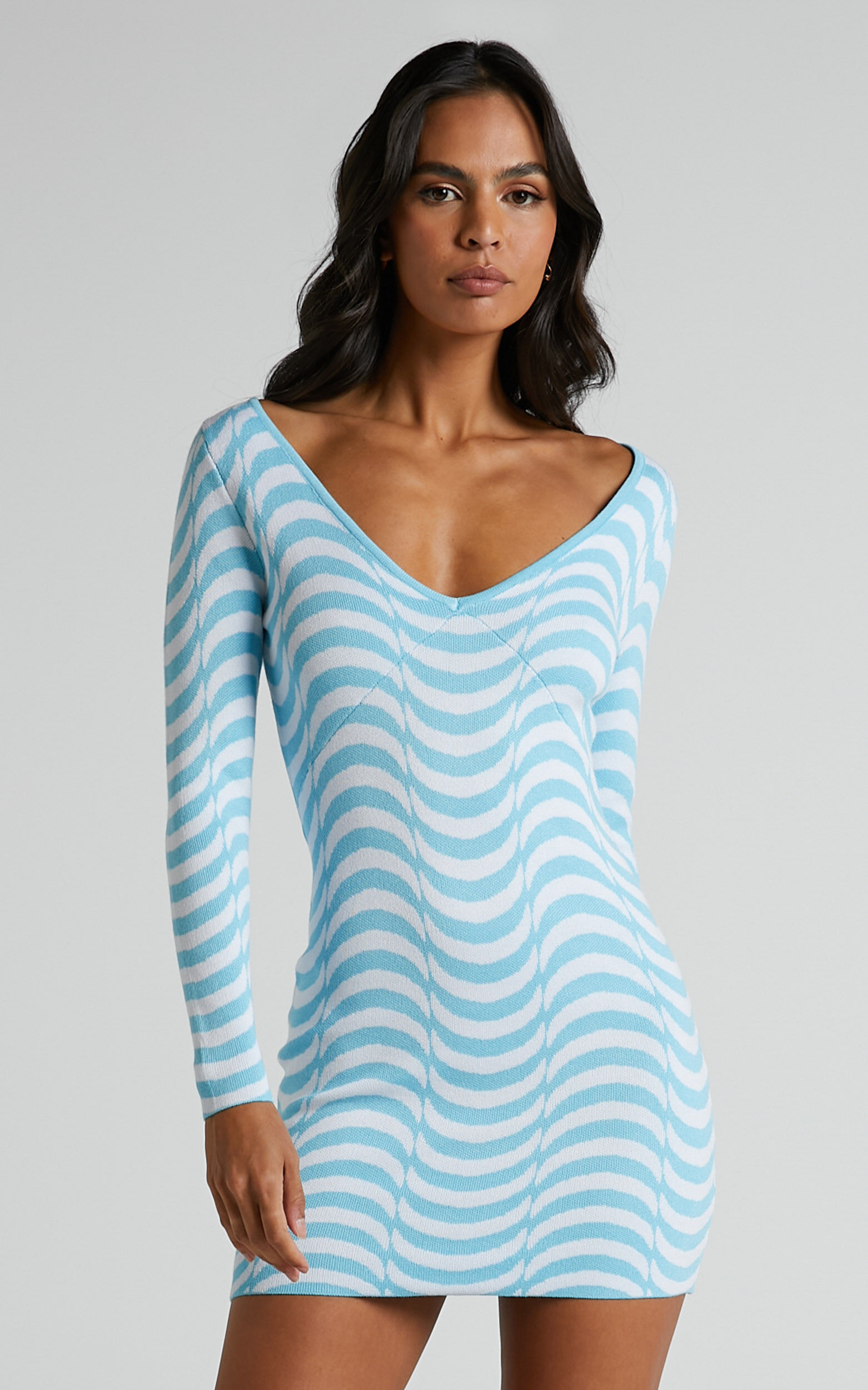 Striped long best sale sleeve bodycon dress