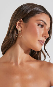 Claudia Earring - Swirl Detail Long Hoop Earring in Gold