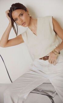 Chenelle Top - Sleeveless Knit Sweater Vest in Stone
