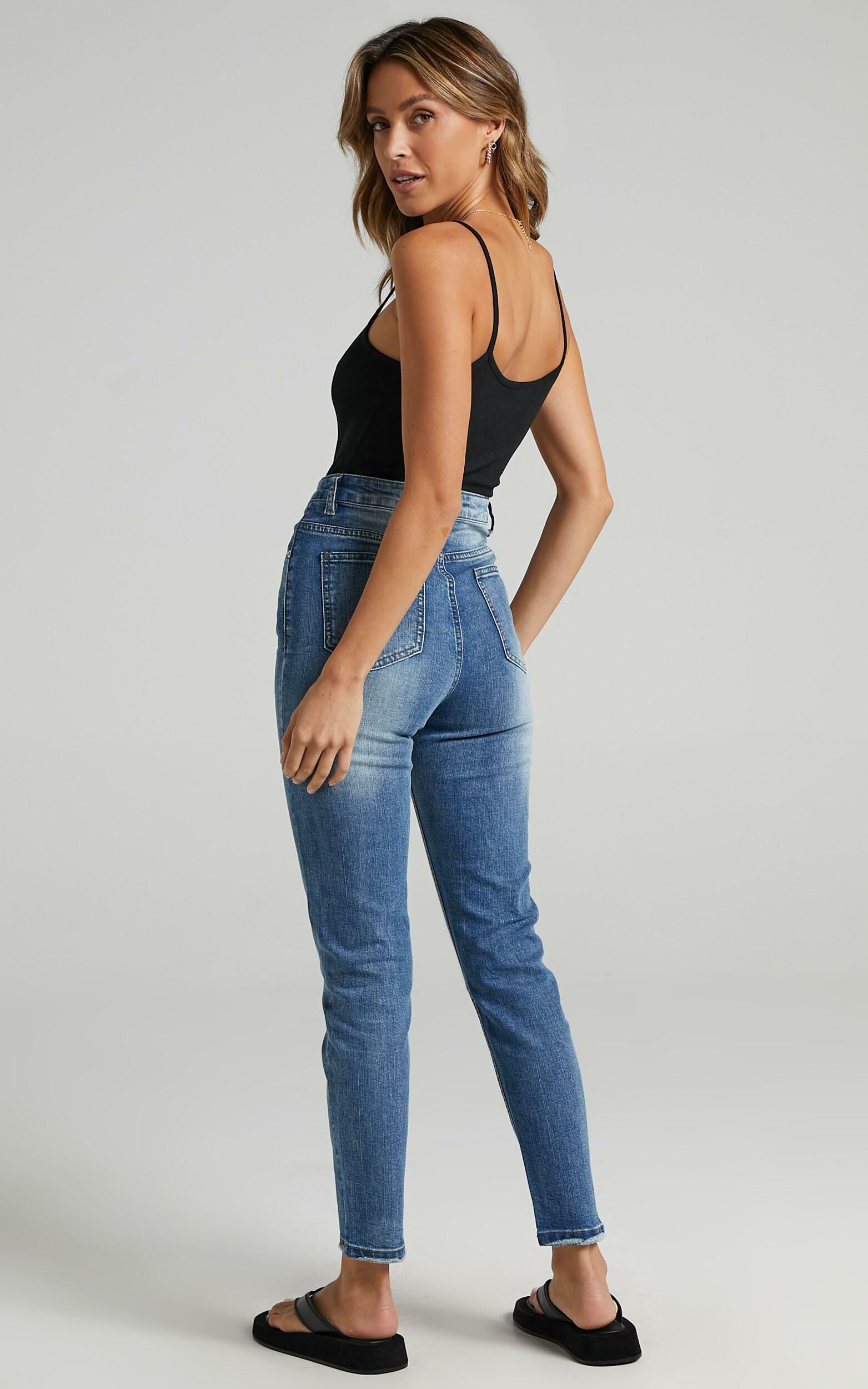 Caitlin Skinny Jeans in Mid Blue Denim | Showpo