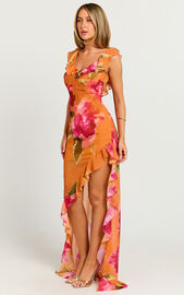 Theadore Maxi Dress - One Shoulder Asymmetric Hem Dress in Tropical ...