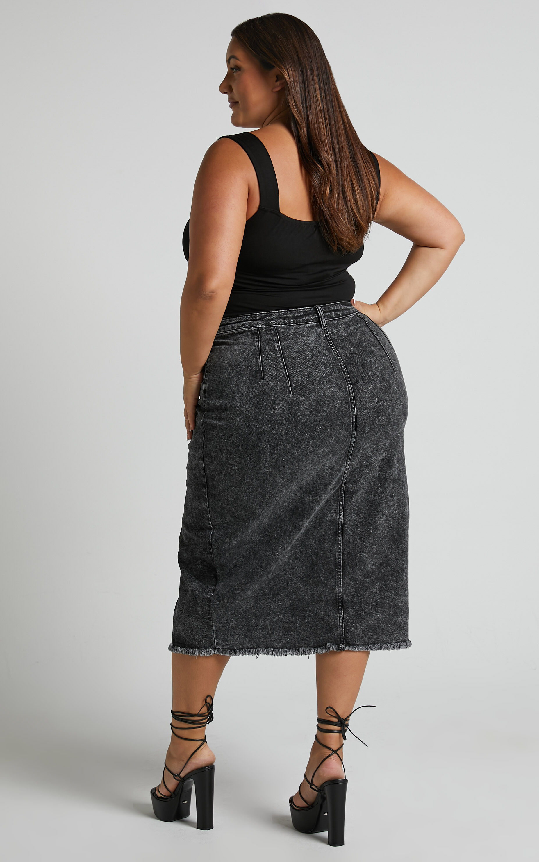 Black denim new arrivals skirt with heels