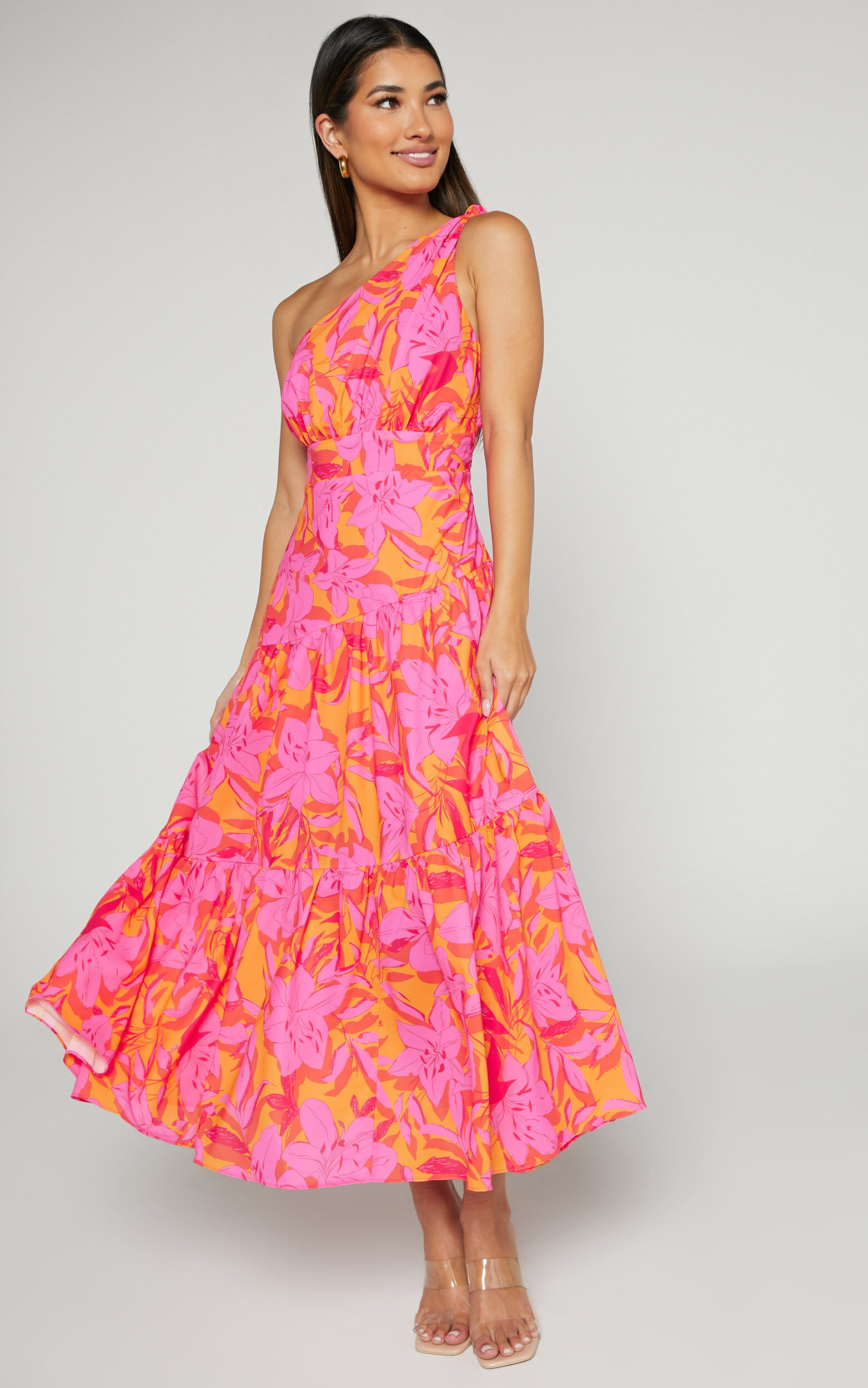 Pink and orange dress best sale
