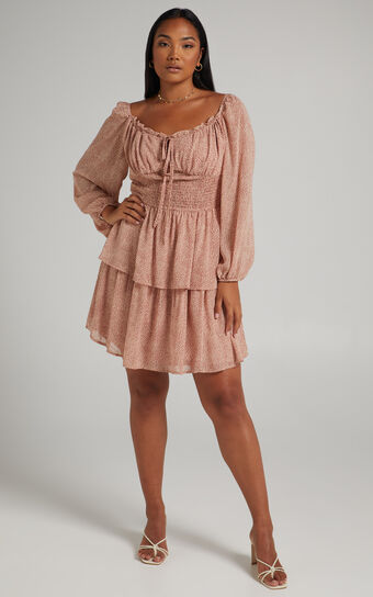 Paxton Long Sleeve Tiered Mini Dress in Pink