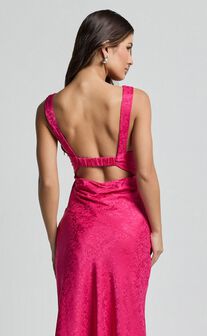 Cohen Midi Dress - Jacquard Satin Midi Dress in Pink