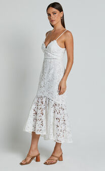 Aracely Midi Dress - Strappy Sweetheart Lace Mermaid Dress in White