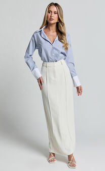 Trixie Shirt - Striped White Cuff & Collar Detail Button Up Shirt in Blue Stripe