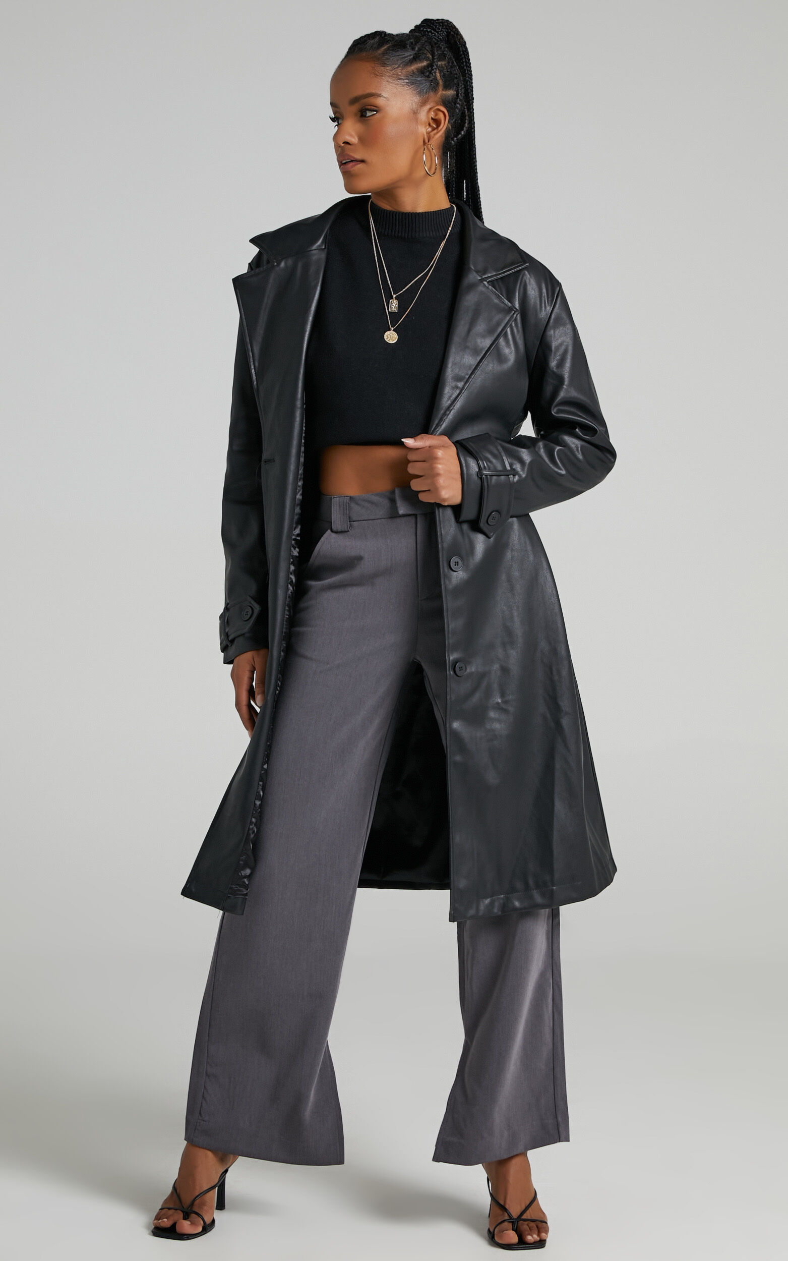 Desdemona Coat - Belted Trench Coat in Black - 06, BLK1