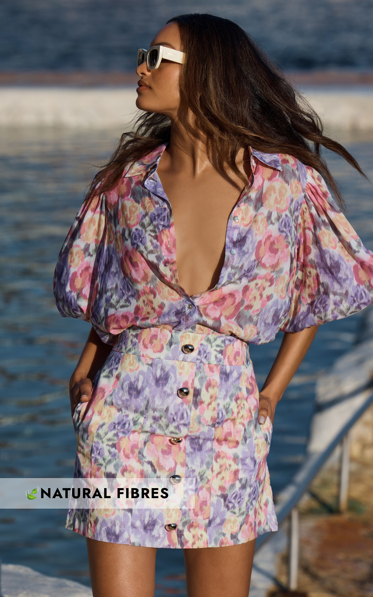 Amalie The Label - Cosette Linen Blend High Waisted Button Through A Line Skirt in Aurora Floral - 06, PRP1