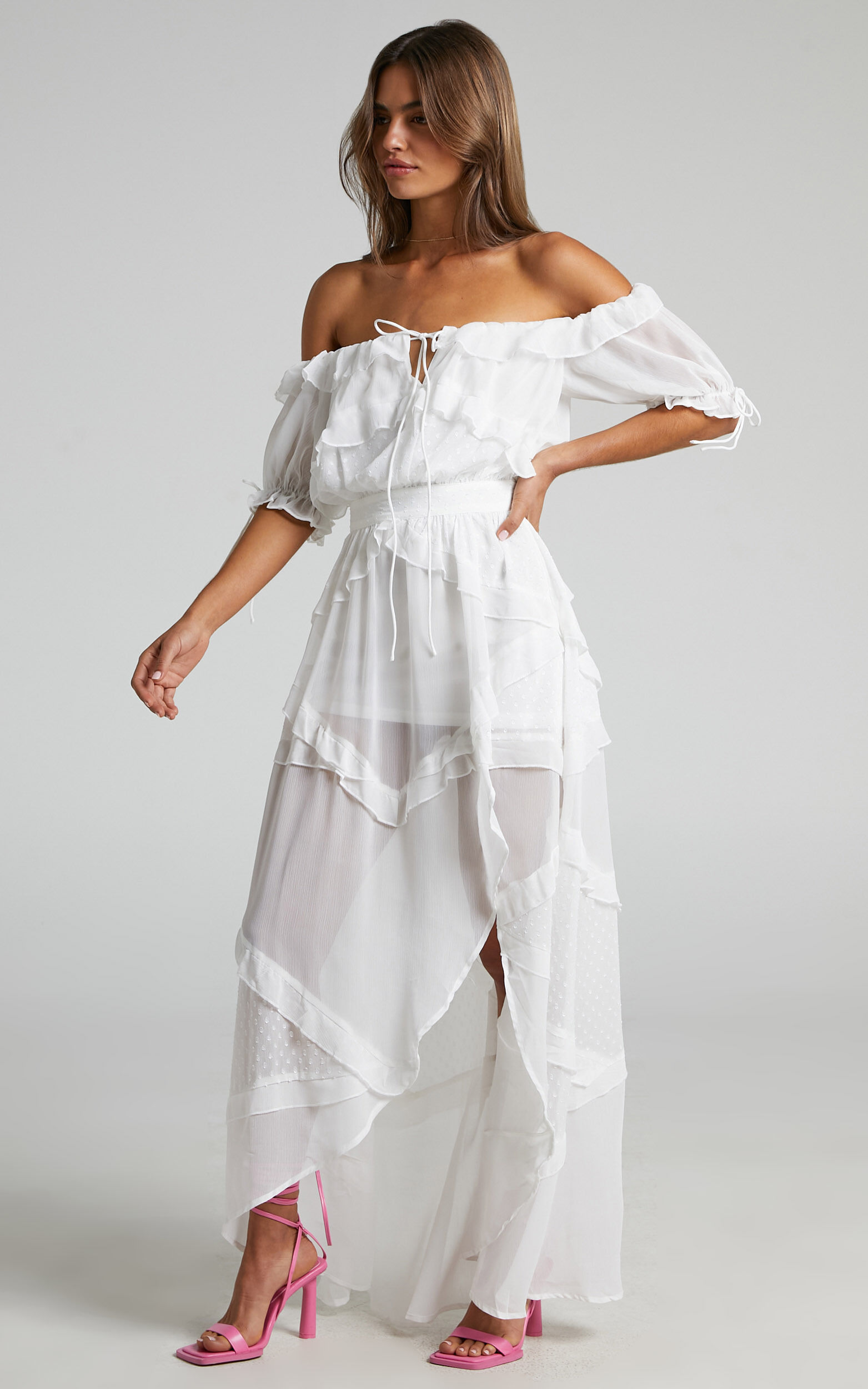 Tie front off hot sale shoulder dress
