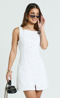Aveline Mini Dress - Structured Button Front Dress in White