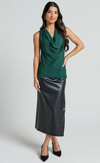 Serena Top - Cowl Neck Sleeveless Top in Forest Green