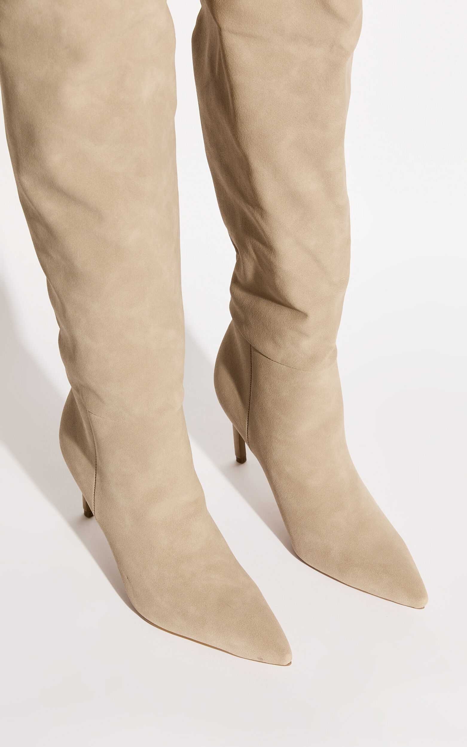 Billini Raisa Boots in Light Taupe Suede Showpo