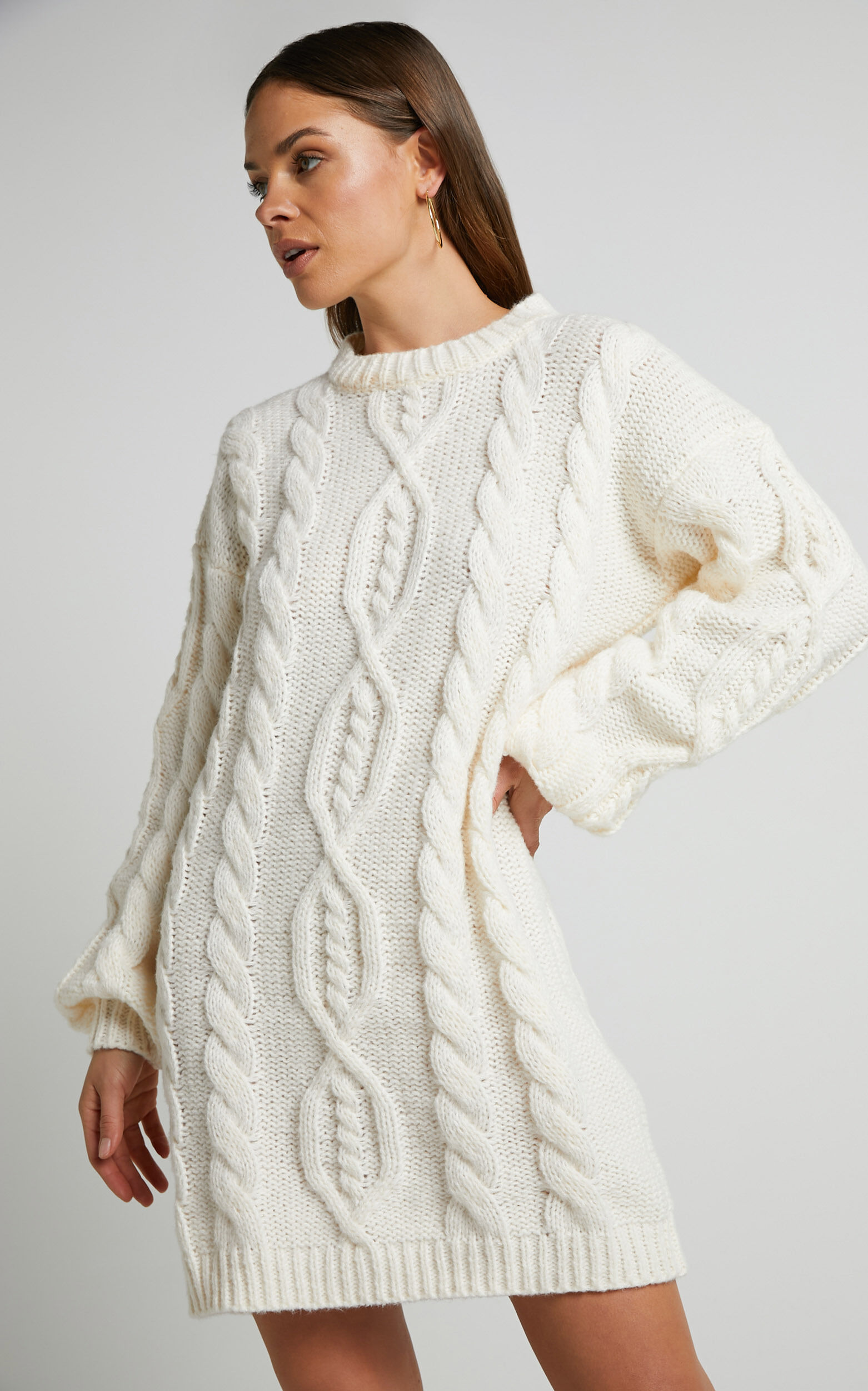 Cream cable knit sweater dress on sale