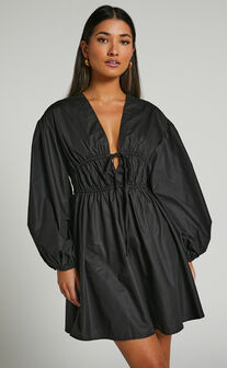Abella Mini Dress - Strapless Ruffle Detail Bodycon Dress in Black