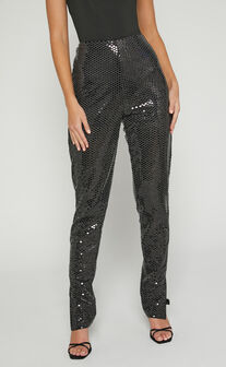 Deola Pant - Sequin High Waisted Skinny Leg in Black