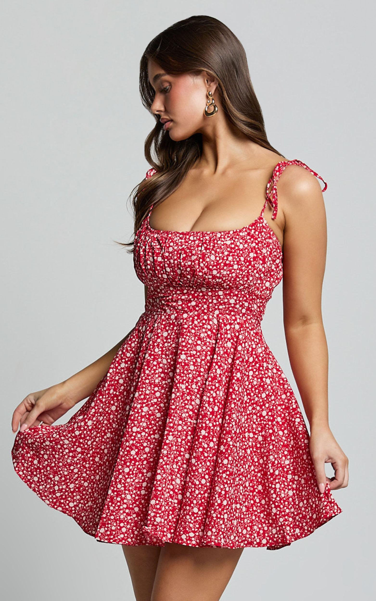 Summer Jam Mini Dress Strappy Slip Dress in Red Floral Print