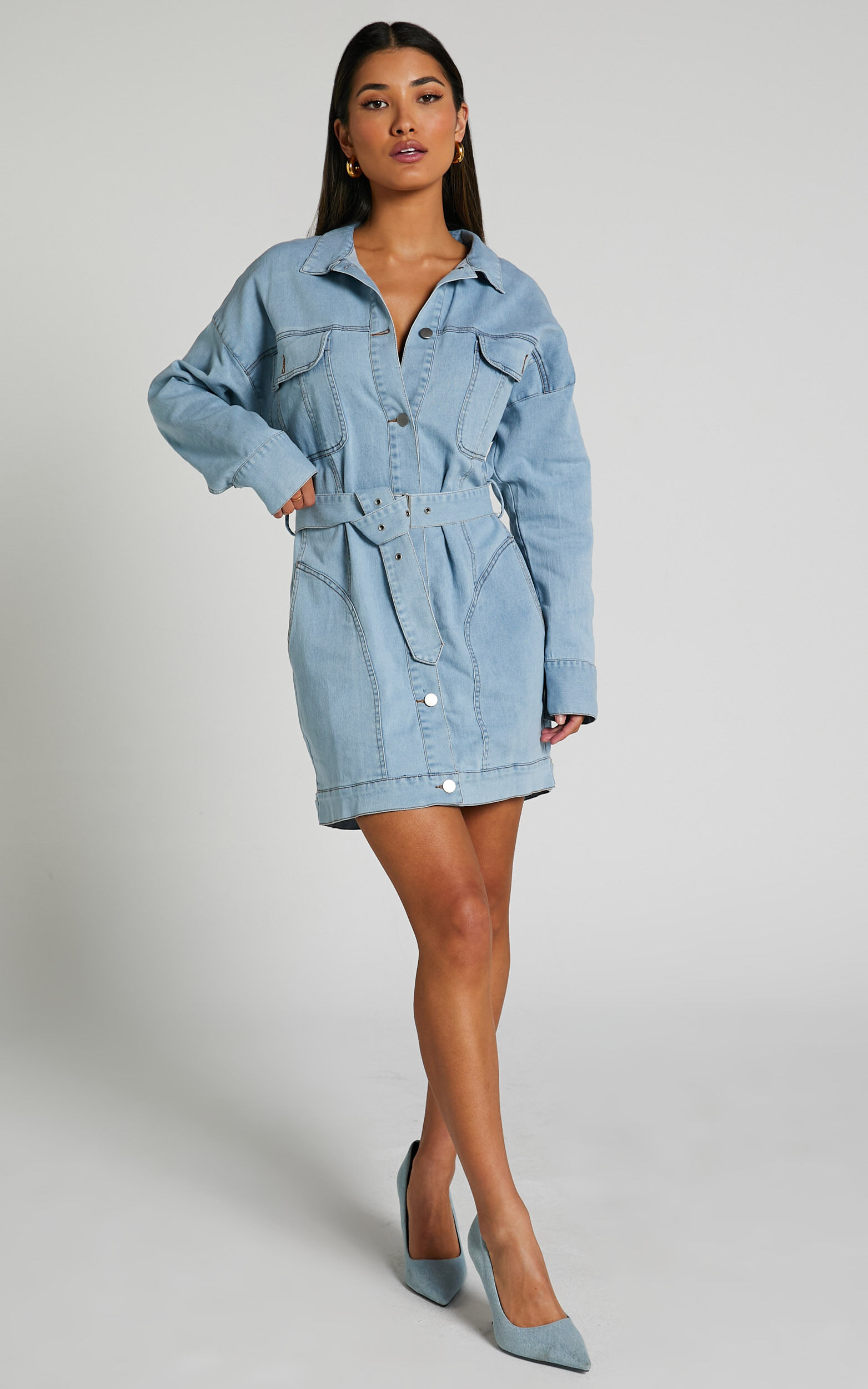 Denim tie up dress clearance