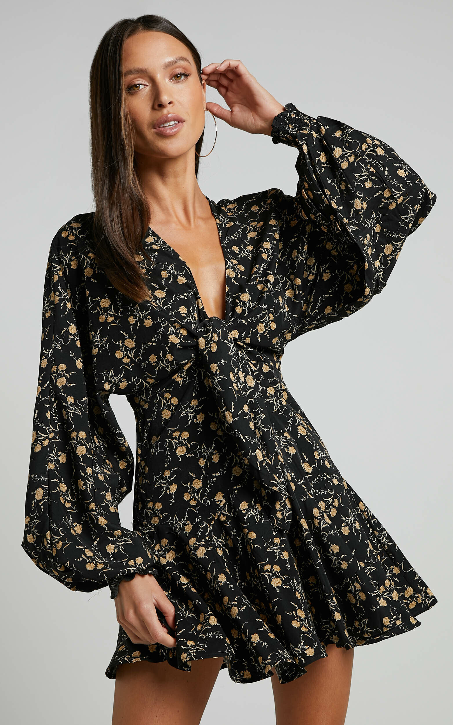 Floral to See Black Floral Print Long Sleeve Mini Dress