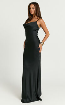 Lunaria Maxi Dress - Cowl Mermaid Slip Dress in Black
