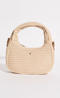 Indigo Shoulder Bag in Sand Faux Raffia