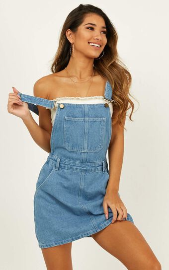 Dont Let Me Go Denim Overall In Mid Wash
