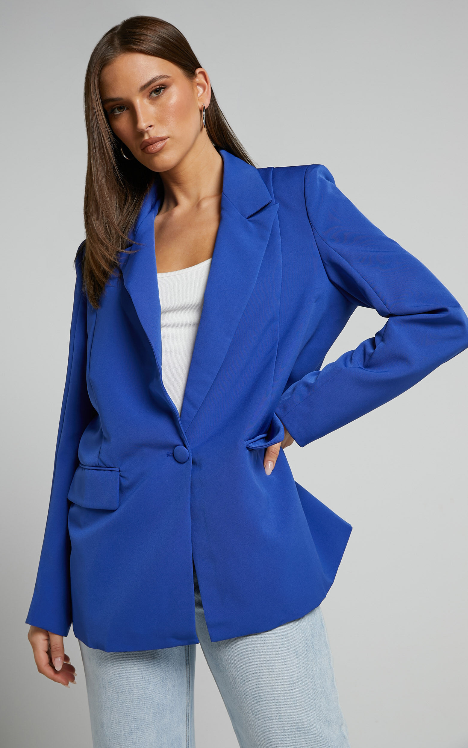 Blue longline blazer outlet
