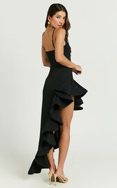 Maura Maxi Dress - Scoop Neckline Ruffle High Low Dress in Black | Showpo