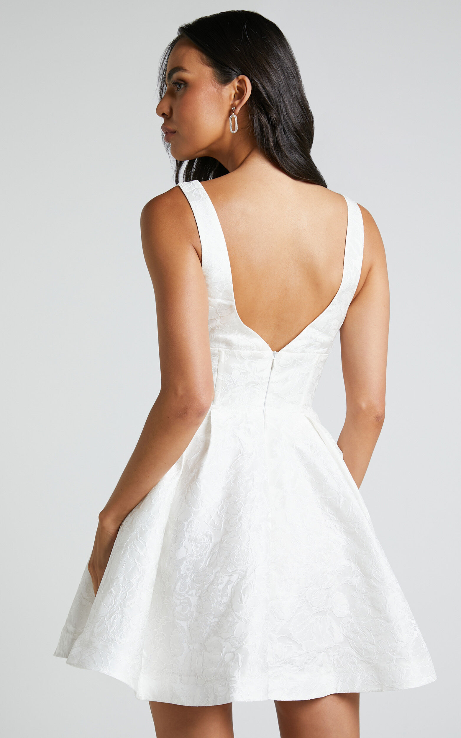 Stephane Mini Dress Corset Scoop Neck Fit and Flare Dress in Ivory