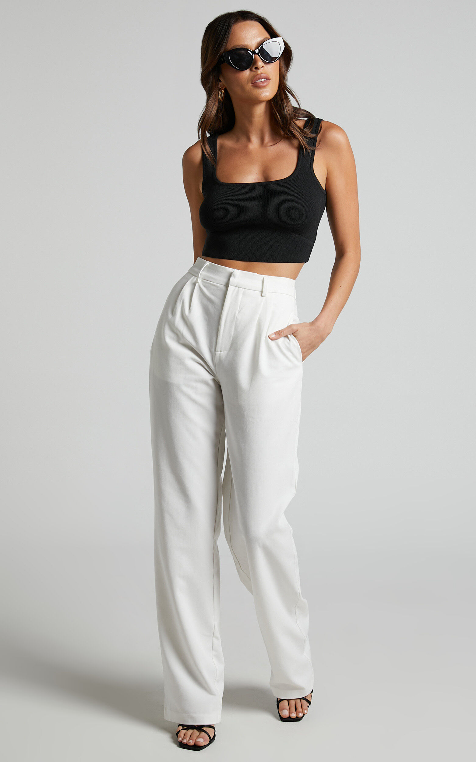 Lorcan Pants - High Waisted Tailored Pants in White - 04, WHT6