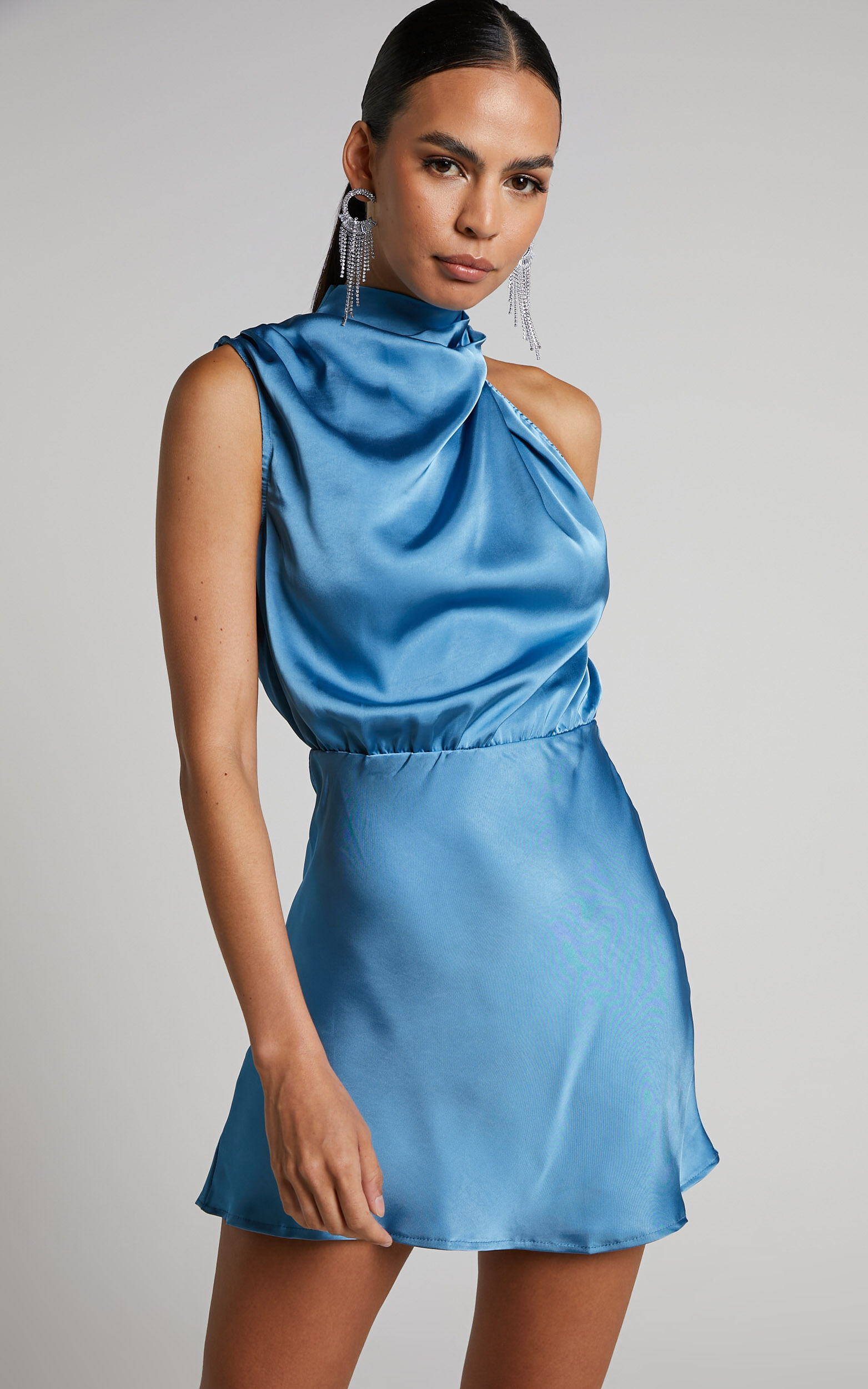 Blue silk short hotsell dress