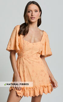 Fancy A Spritz Mini Dress - Square Neck Dress in Peach Fuzz