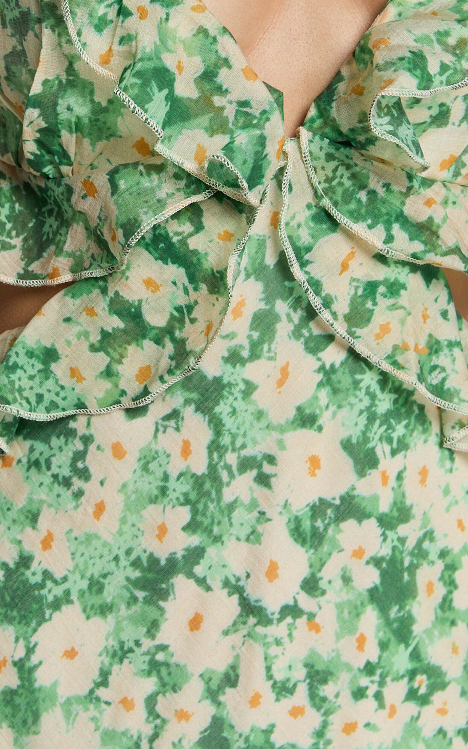 Dahlia Midi Dress - Ruffle Details Slip Dress in Green