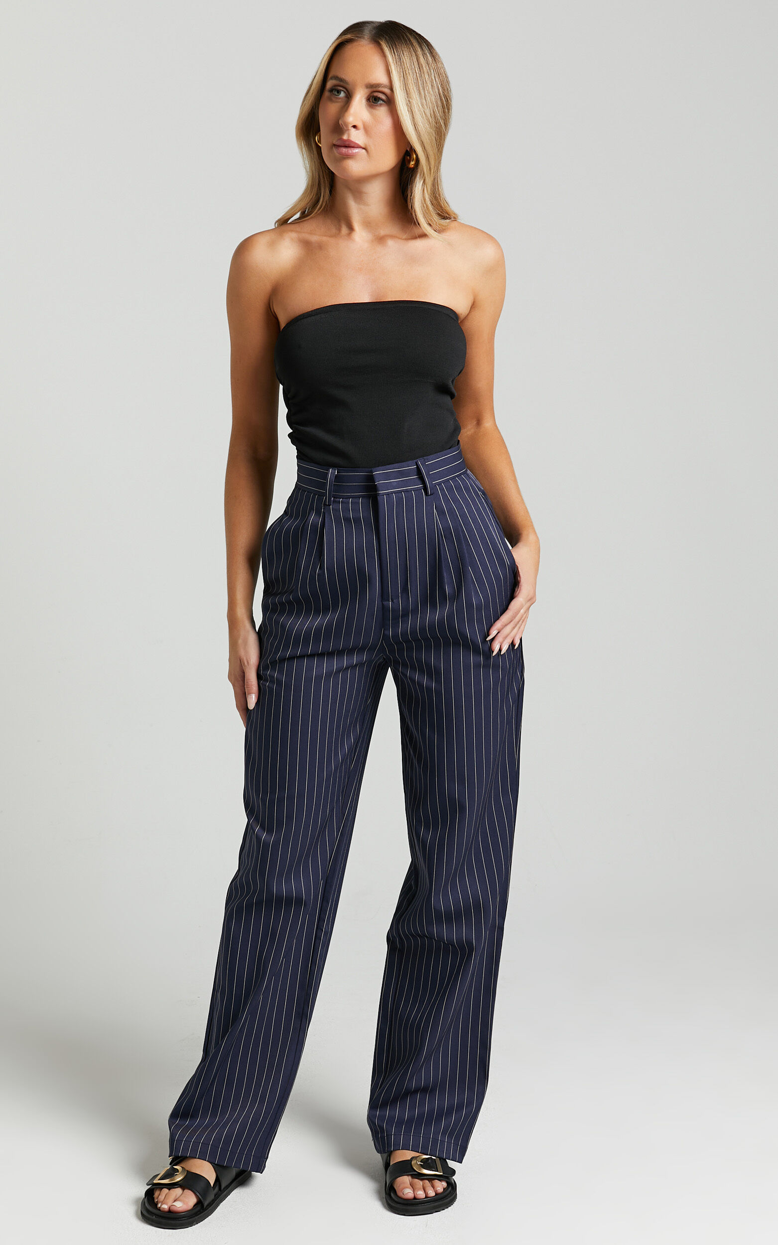 Striped pants high waisted discount