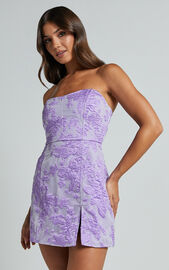 Brailey Mini Dress - Strapless Dress in Purple Jacquard | Showpo USA